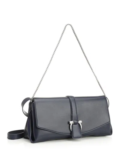 Ferragamo Gancino Pouch Medium Shoulder Bag With Shoudler Strap And Chain Shoulder Bags Blue