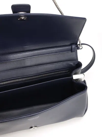 Ferragamo Gancino Pouch Medium Shoulder Bag With Shoudler Strap And Chain Shoulder Bags Blue