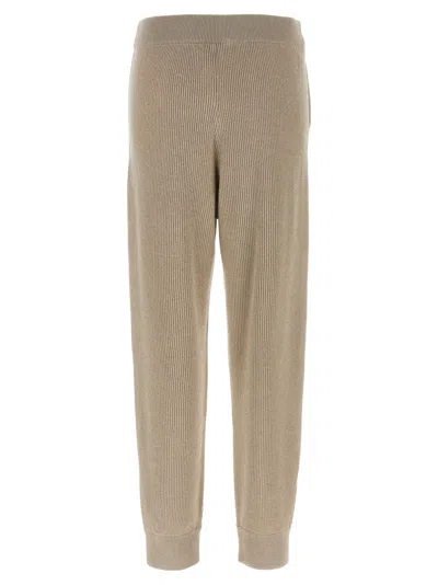 Brunello Cucinelli Ribbed Texture Elastic Waistband Trousers In Brown