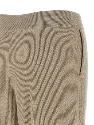 Brunello Cucinelli Ribbed Texture Elastic Waistband Trousers In Brown