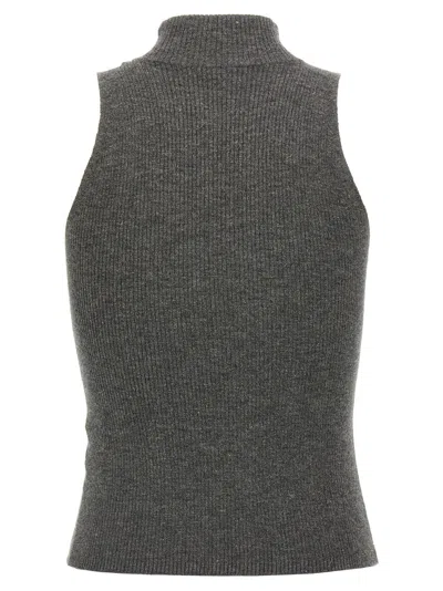 Brunello Cucinelli Sleeveless High Neckline Ribbed Top In Gray