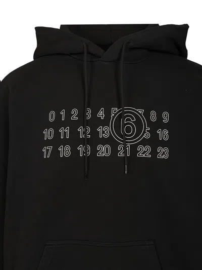 Mm6 Maison Margiela Numeric Print Black Hoodie With Front Kangaroo Pocket In Black