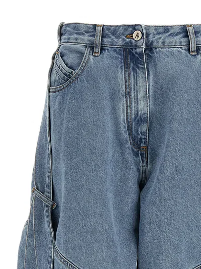 Attico Blue Jeans With Maxi Drawstring On The Front And Logo Patch On The Rear In Denim Woman In Blue