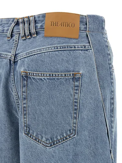 Attico Blue Jeans With Maxi Drawstring On The Front And Logo Patch On The Rear In Denim Woman In Blue