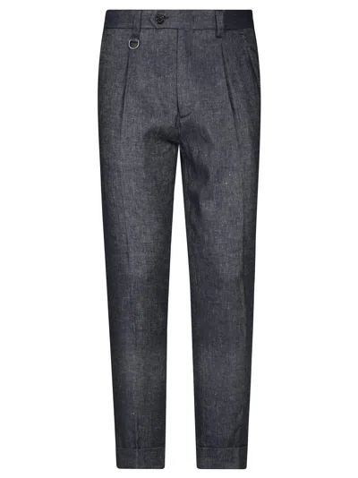 Paolo Pecora Tailored Grey Linen-blend Trousers With Pleats In Gray