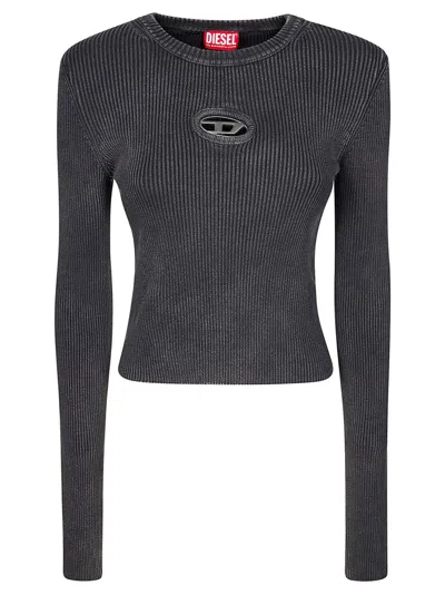 Diesel M-anchor-a Rib Knit Cropped Sweater In Black