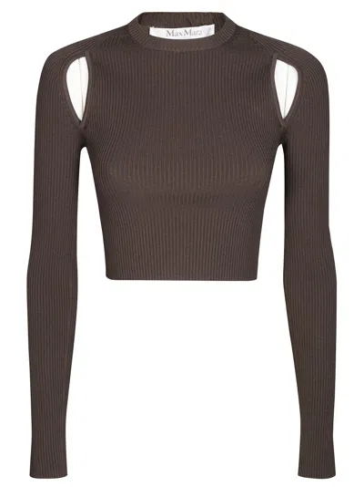 Max Mara Crewneck Cut-out Shoulder Fitted Crop Top In Brown