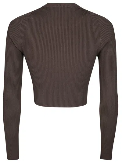 Max Mara Crewneck Cut-out Shoulder Fitted Crop Top In Brown