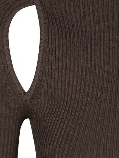 Max Mara Crewneck Cut-out Shoulder Fitted Crop Top In Brown