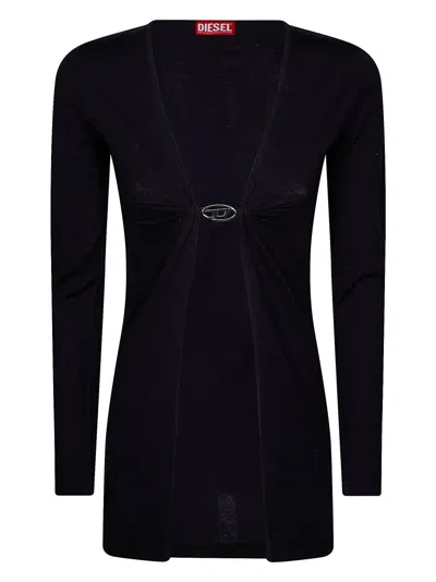 Diesel Long-sleeved Black Top With Unique Front Closure In Black