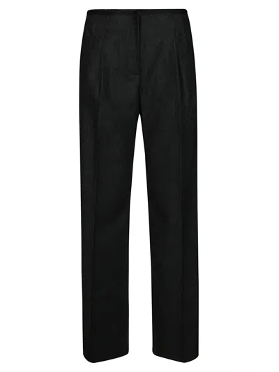 8pm Tailored Black Trousers With Subtle Herringbone Pattern In Black