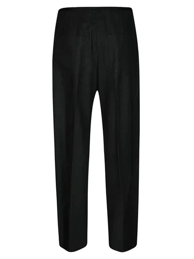 8pm Tailored Black Trousers With Subtle Herringbone Pattern In Black