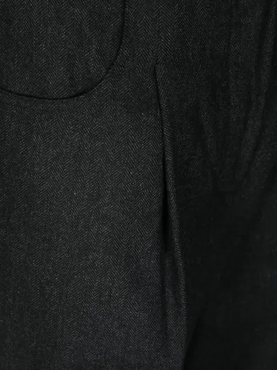 8pm Tailored Black Trousers With Subtle Herringbone Pattern In Black