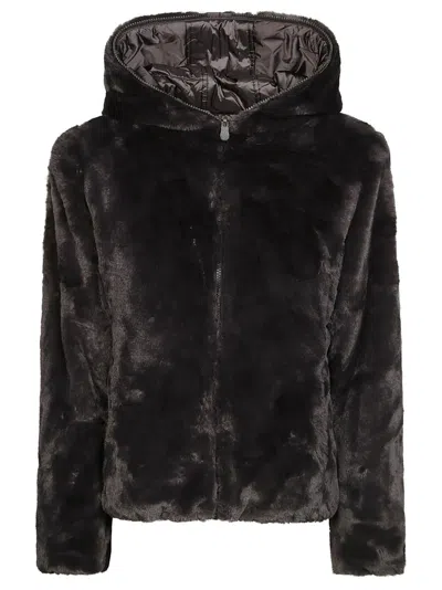Save The Duck Reversible Black Puffer Jacket With Cozy Hood In Black