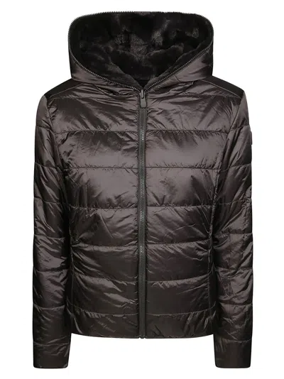 Save The Duck Reversible Black Puffer Jacket With Cozy Hood In Black