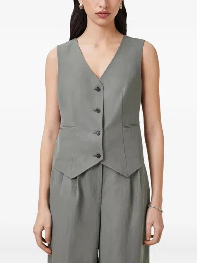 Allsaints Averie Button-fastening Sleeveless Vest In Gray