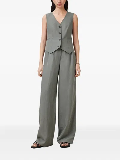 Allsaints Pleated Wide-leg Averie Trousers In Gray