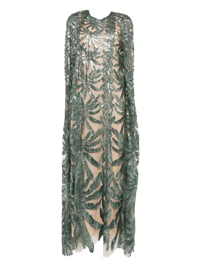 Elie Saab Embroidered Tulle Kaftan In Green