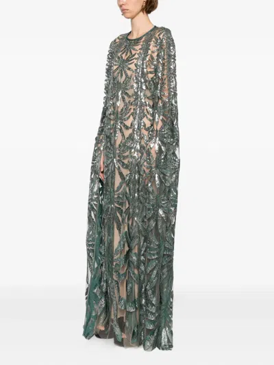 Elie Saab Embroidered Tulle Kaftan In Green