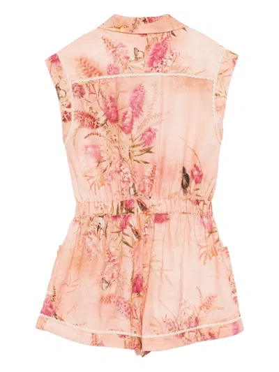 Zimmermann Cotton Crochet-trim Cascadian Playsuit In Pink