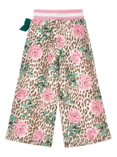Monnalisa Leopard Rose Wide-leg Sweatpants In Multi