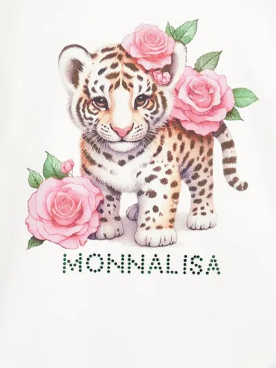 Monnalisa Tiger Graphic-print Long-sleeve Top In White