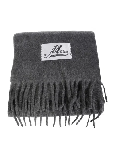 Marni Textured Grey Scarf With Fringed Edges In Gray