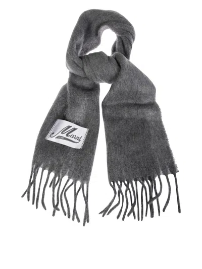Marni Textured Grey Scarf With Fringed Edges In Gray