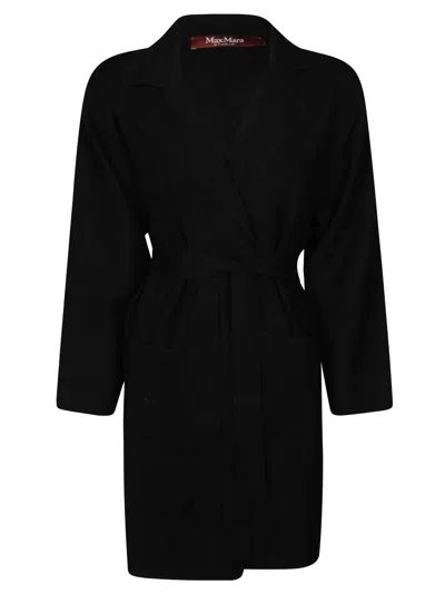 Max Mara Black Wrap Coat With Belted Waist In Black