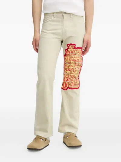 Bluemarble Embroidered-studded Jeans In Neutral