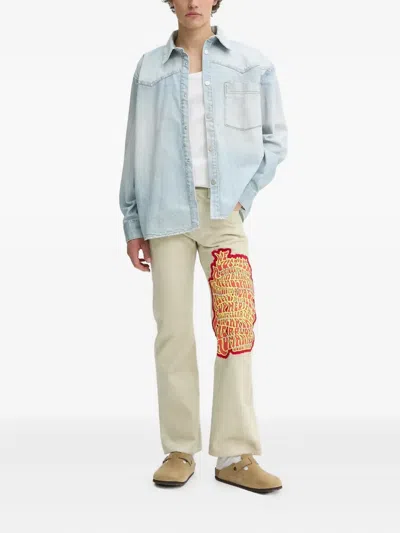 Bluemarble Embroidered-studded Jeans In Neutral