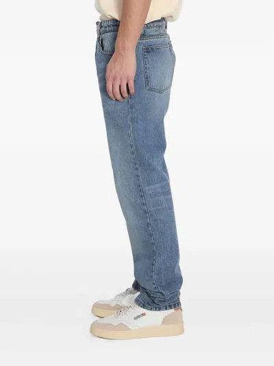 Ami Alexandre Mattiussi Ami Straight-leg Denim Jeans With Faded Blue Wash And Leather Accent