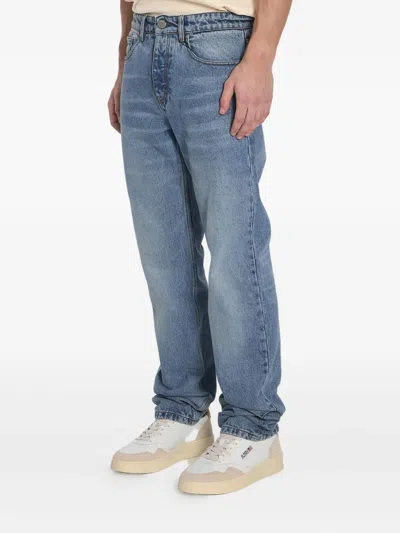 Ami Alexandre Mattiussi Ami Straight-leg Denim Jeans With Faded Blue Wash And Leather Accent
