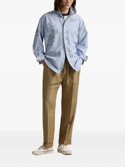 Polo Ralph Lauren Casual Shirt With Graphic Print And Chest Pocket In Blue