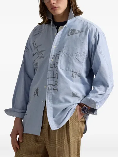Polo Ralph Lauren Casual Shirt With Graphic Print And Chest Pocket In Blue