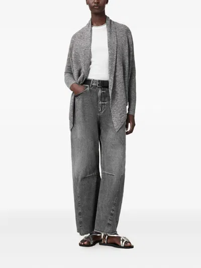 Allsaints Harper Knitted Open Cardigan In Gray