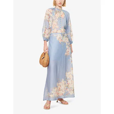 Zimmermann Womens Cascadian Billow Floral Woven Blouse Teal Blue Botanical In Multi