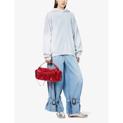 Acne Studios Womens Oversized Brand-print Cotton-blend Hoody Pale Grey Melange