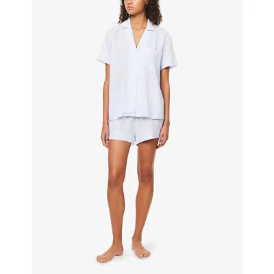 Eberjey Womens Nautico Stripe Woven Shortie Pyjama Set Wht/cornflower Blue In Blue