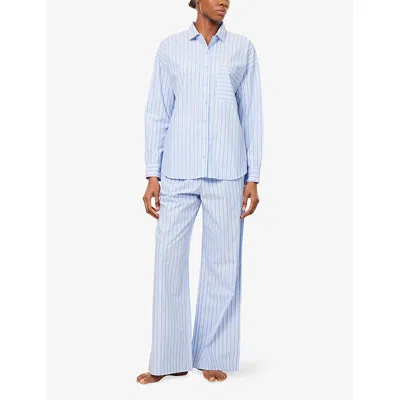 Lounge Underwear Womens Pinstripe Cotton Pyjama Bottoms Blue