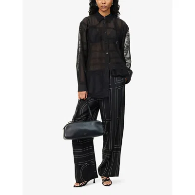 Totême Womens Classic Crochet Silk-cotton Blend Shirt Black In Black