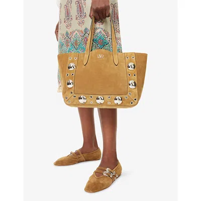 Valentino Womens Nellcôte Small Suede Tote Bag Havana Beige