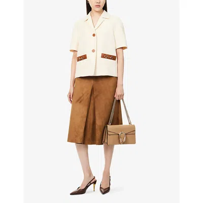 Gucci Womens Horsebit Short-sleeves Linen Jacket Gardenia In Neutral