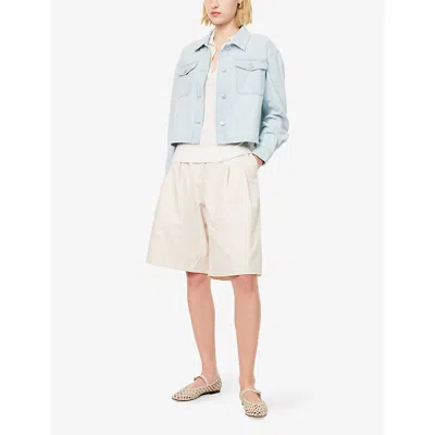 Paige Womens Natalia Crop Denim Jacket Windward In Blue