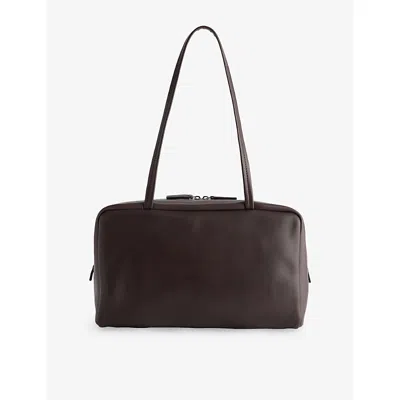 The Row Womens Astra Bowling Leather Shoulder Bag Dark Brown Ans