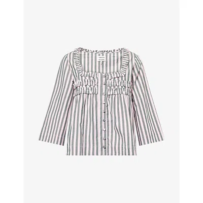 Damson Madder Womens Leilani Square-neck Cotton Blouse Multi In Multi