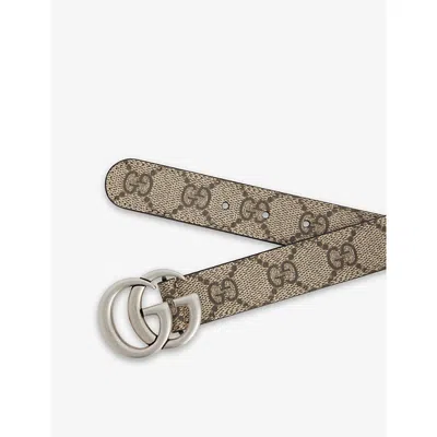 Gucci Logo-buckle Monogram Faux-leather Belt Beige Ebony In Brown