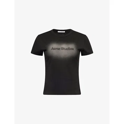 Acne Studios Womens Brand-embroidery Round-neck Cotton-jersey T-shirt Faded Black Xs