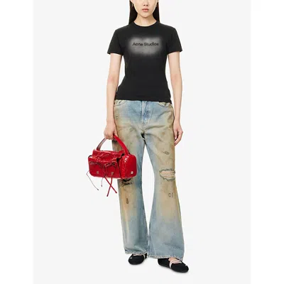Acne Studios Womens Brand-embroidery Round-neck Cotton-jersey T-shirt Faded Black Xs