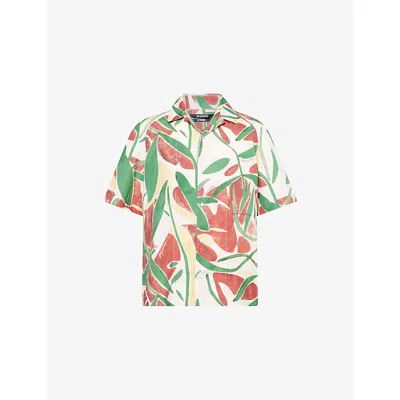 Jacquemus Mens La Chemise Fonccio Graphic-print Cotton Shirt Abstract Vegetal Pi In Green